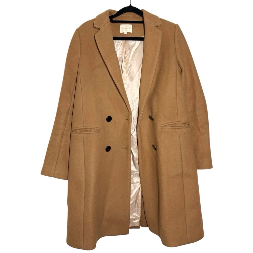 Sezane Camel Brown Wool Blend Double Breasted Mid Length Johnson Coat FR 36 / 4 - Picture 4 of 15